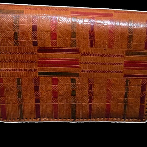 Vintage Shantiniketan Leather 2-Pc Bundle: Elephant Bag & Wallet - Good Luck - Picture 5 of 8